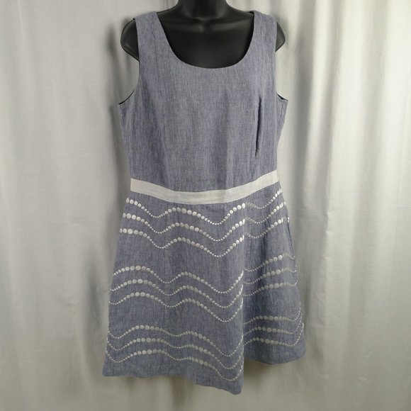 Boden Chambray Linen Sleeveless Fit N Flare Dress - Picture 1 of 6